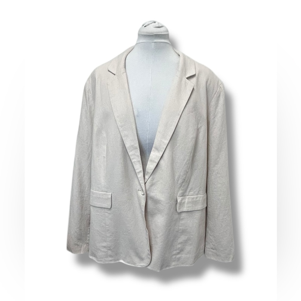 Cato Women’s Plus Classic Single Button Linen Blend Lined Blazer Oatmeal 24W